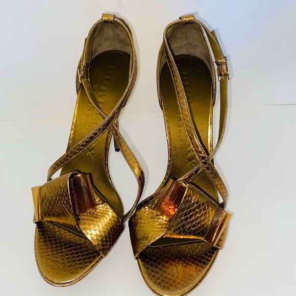 Burberry Prorsum Berkeley Snakeskin Bow Metallic Bronze High Heel Sandals Size39 - Picture 4 of 7